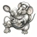 mouse as a chef with a pan in a outstretched hand themed tattoo tattoo design idea