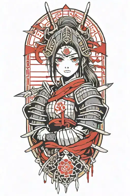 samurai girl dark souls with blood on her face tattoo design idea