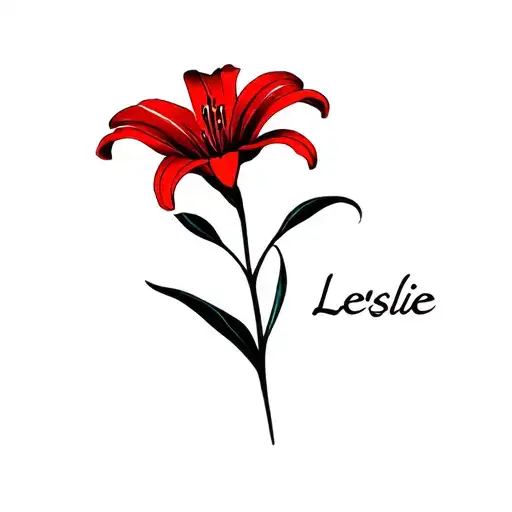 I would like to an atatuaje that has a red lily with the name "Leslie" in Korean tattoo design idea
