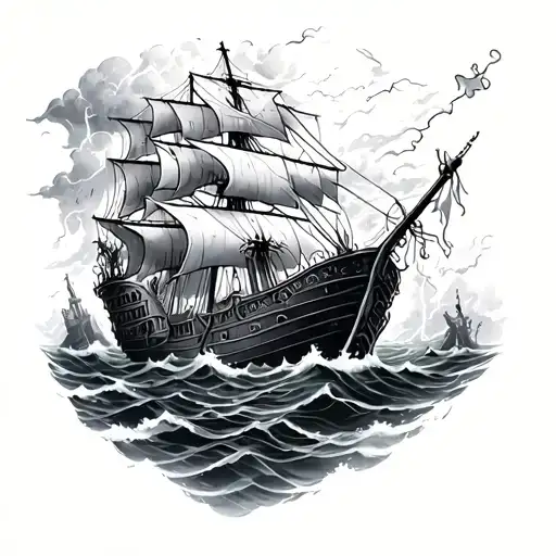 underwater ocean storm with lighting and king Neptune full back shipwreck tattoo design idea