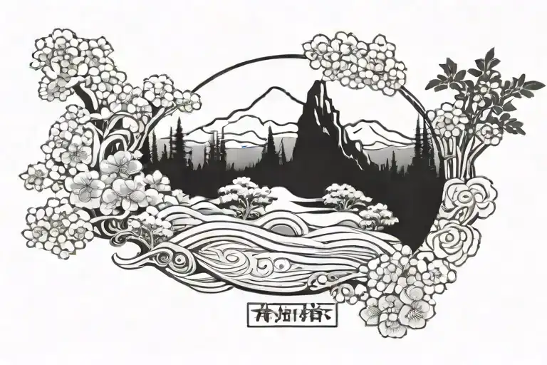 Japanese deep quote in landscape speaking about believe in god tattoo design idea