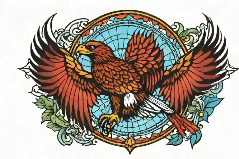 stained glass red tail hawk tattoo design idea