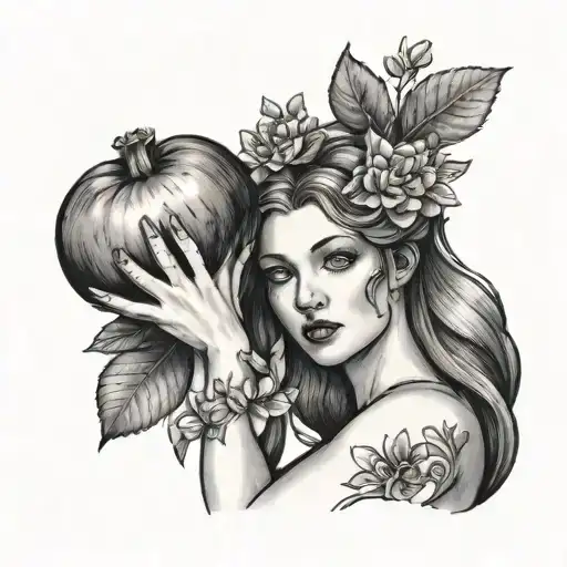 Persephone holding a pomegranate tattoo design idea