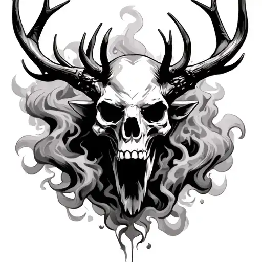 cowboy wendigo skull breathing smoke tattoo design idea