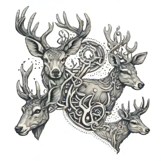 A family of deer with antlers shaped like plumbing tools tattoo design idea