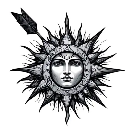 Karanan sun with arrow in tiny with deep meaning symbol tattoo design idea