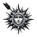 Karanan sun with arrow in tiny with deep meaning symbol tattoo design idea