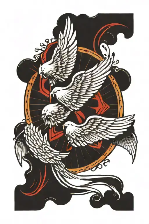 Hooded Arch Angel wings in sky filled tattoo design idea