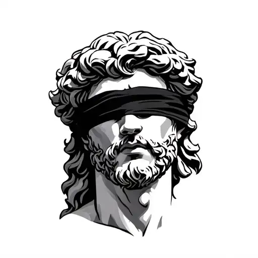 a fine line tattoo of the greek god apollo wearing a blindfold tattoo design idea