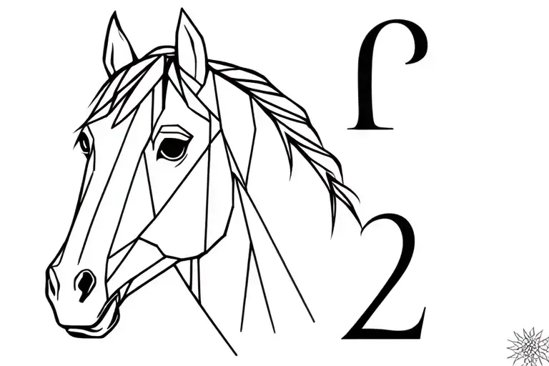 geometric horse head and number 2 tattoo design idea