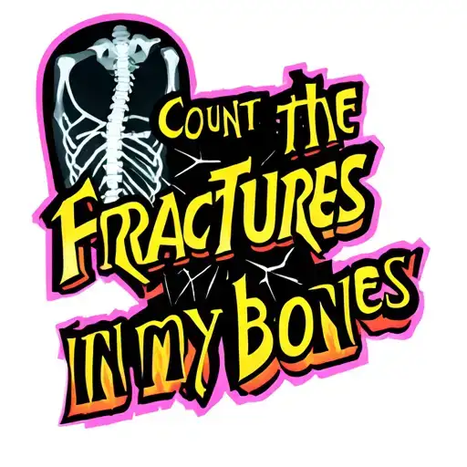 The text" count the fractures in my bones" in a bold font and an image of broken bones on an xray tattoo design idea