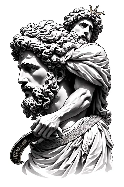 Greek god with compass tattoo design idea