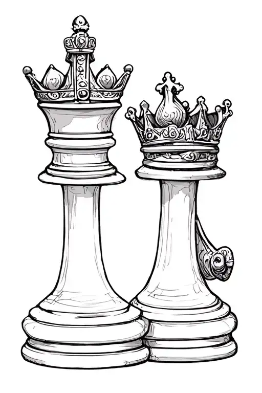 love King and Queen chess piece incorporating elements tattoo design idea