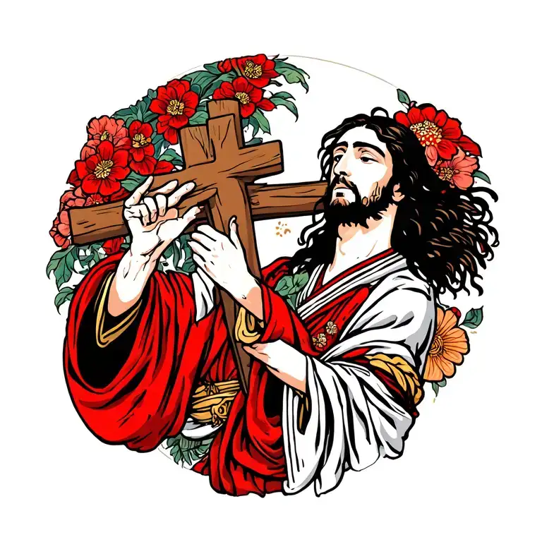 Japanese Christian Jesus carring the cross tattoo design idea