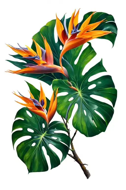 strelitzia monstera nature tattoo design idea