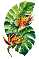 strelitzia monstera nature tattoo design idea