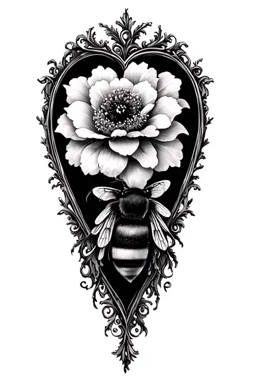 bumble bee, jasimn flower, heart shape tattoo design idea