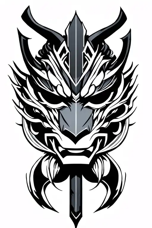 Japanese oni mask katana tattoo design idea