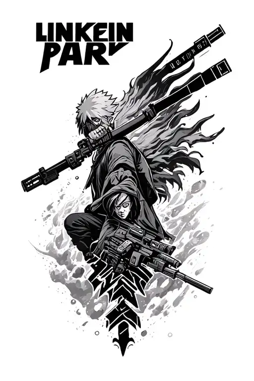 Linkin park logo merged anime naruto, star wars, lord of the rings tattoo design idea