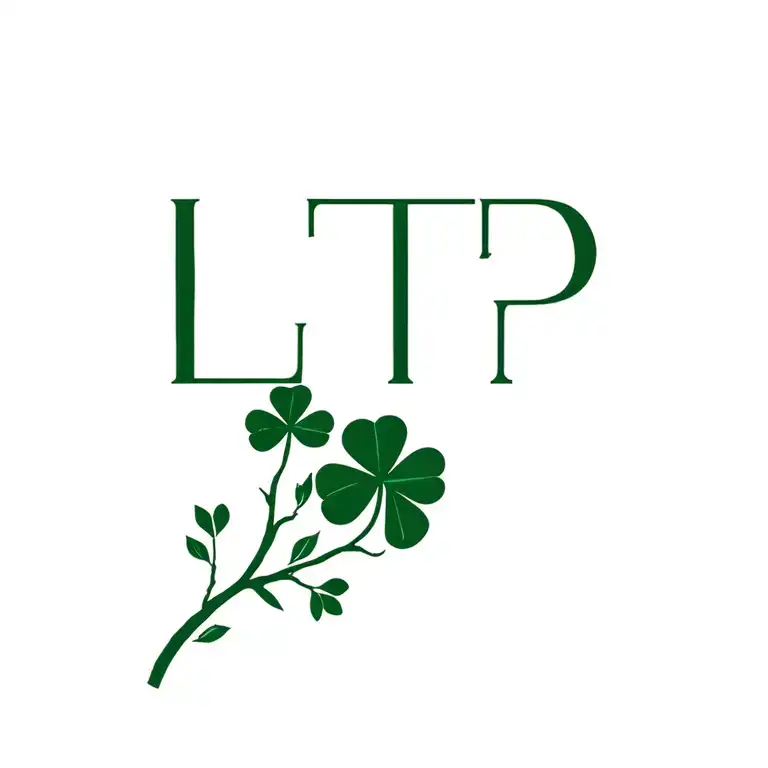 "LTP" lucky clover with branches stretching towards tattoo design idea