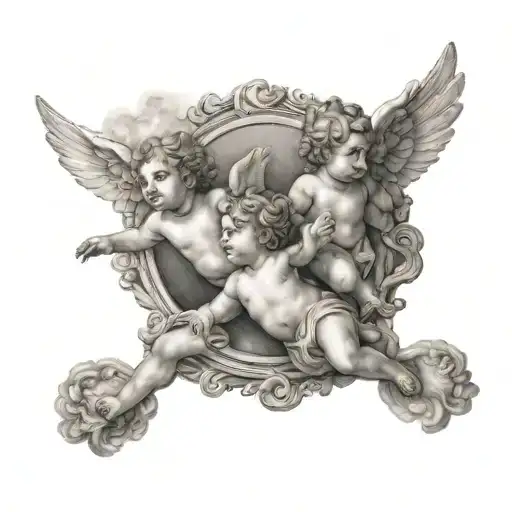three cherubs flying towards heaven tattoo design idea
