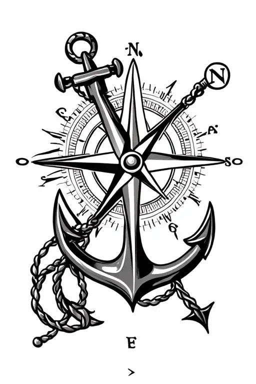 Compass and an anchor tattoo design idea