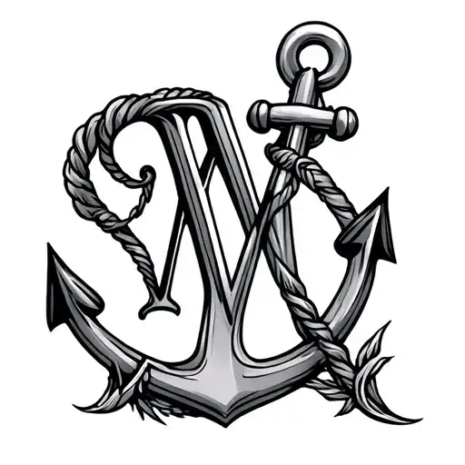 anchor tattoo with hide letter M inside tattoo design idea