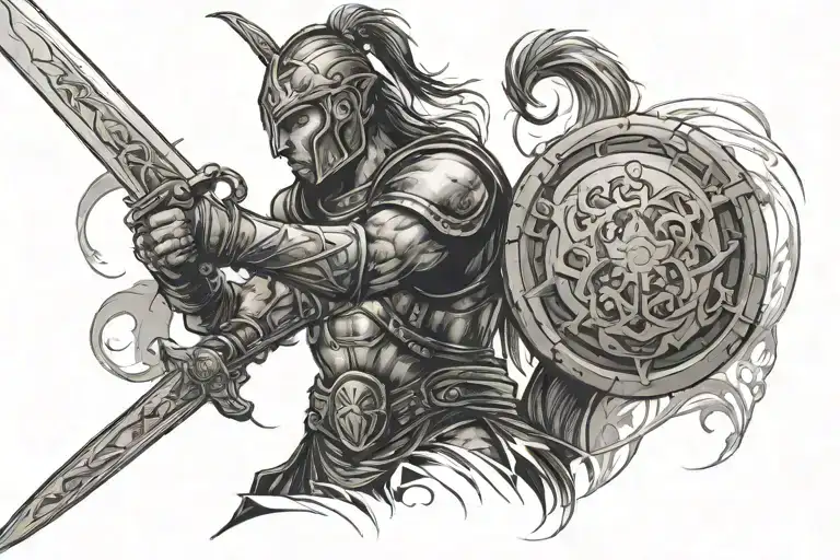 warrior wielding a sword tattoo design idea