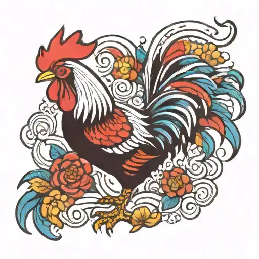 asian rooster japanese style tattoo design idea