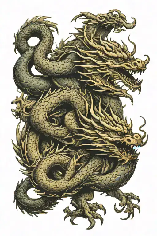 Chinese wood dragon zodiac symbols intertwined tattoo design idea