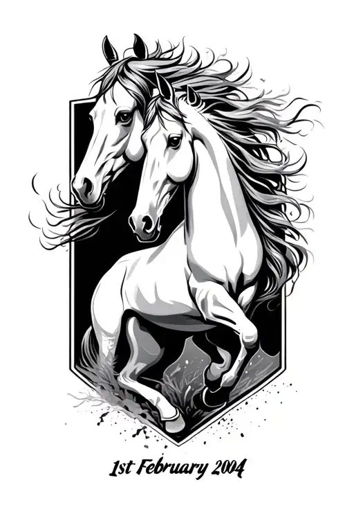 "1st February 2004" wild horses breaking free tattoo design idea