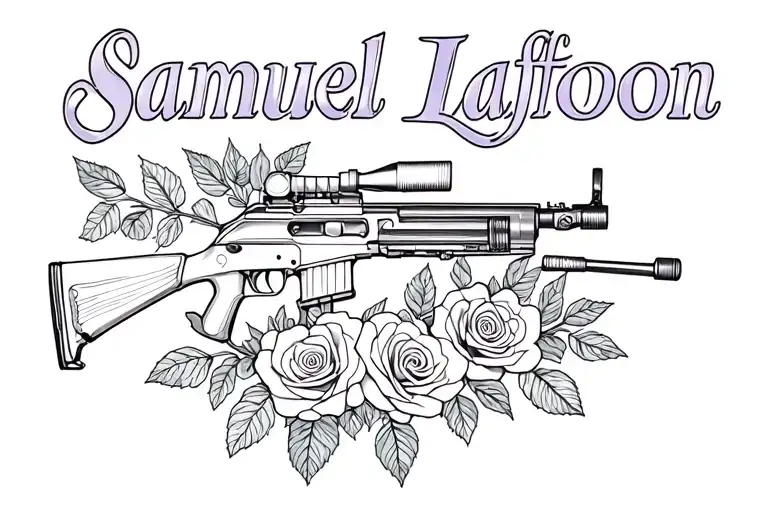 "Samuel Laffoon" M16 Rifle Roses Lavander Flower tattoo design idea