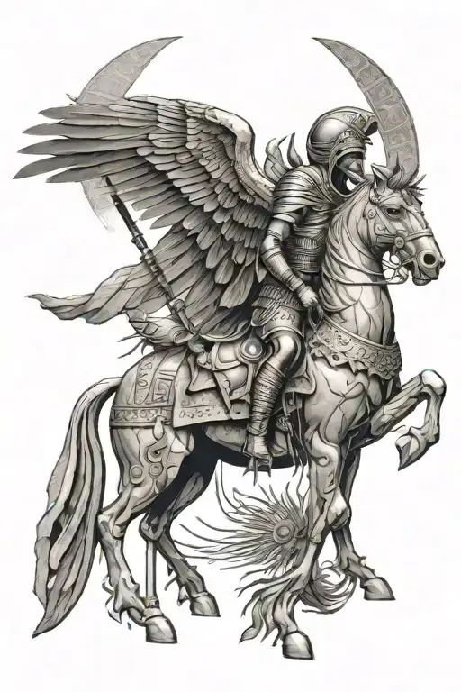 The moon god of the ancient Egyptians, combined with feathered figures in the form of a knight tattoo design idea