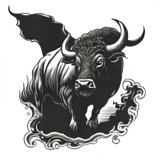simple water buffalo running tattoo design idea