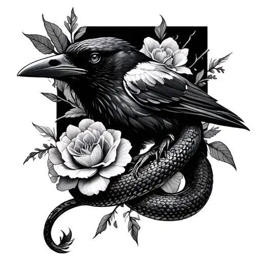 floral, raven, snake sleeve tattoo tattoo design idea