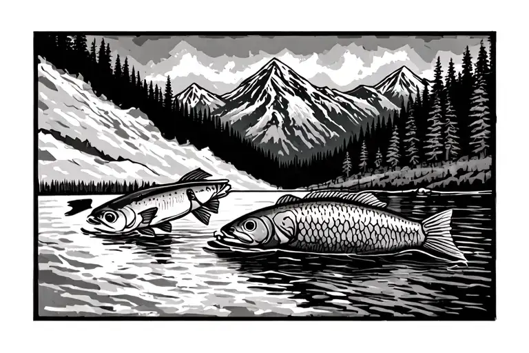 A patchwork that symbolizes the peace I find fly fishing in the mountains  tattoo design idea