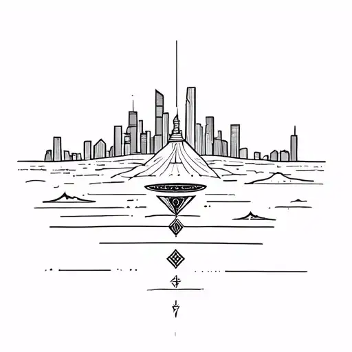 Burning man black rock city skyline in the background tattoo design idea