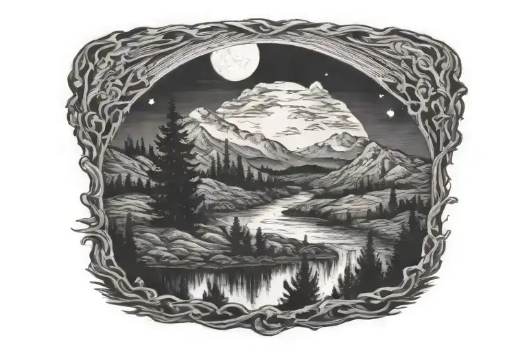 river with moon shining tattoo design idea