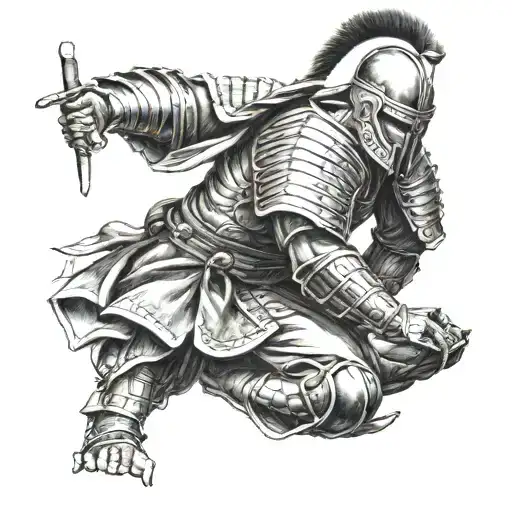 spartan warrior kneeling samurai leaning tattoo design idea