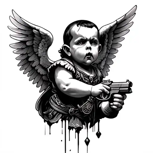 gangster cherub evil angel holding a gun tattoo design idea