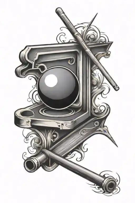 billiard cue with cue ball and rack tattoo design idea