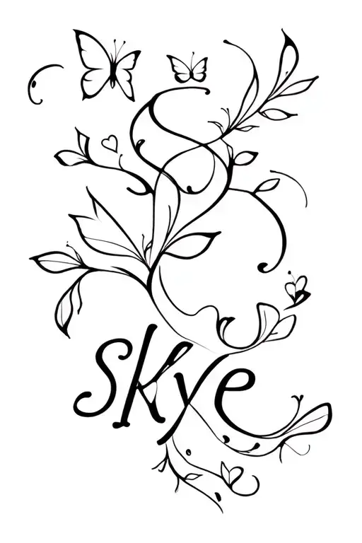 "Skye" butterflies hearts flowers vine wrapping tattoo design idea