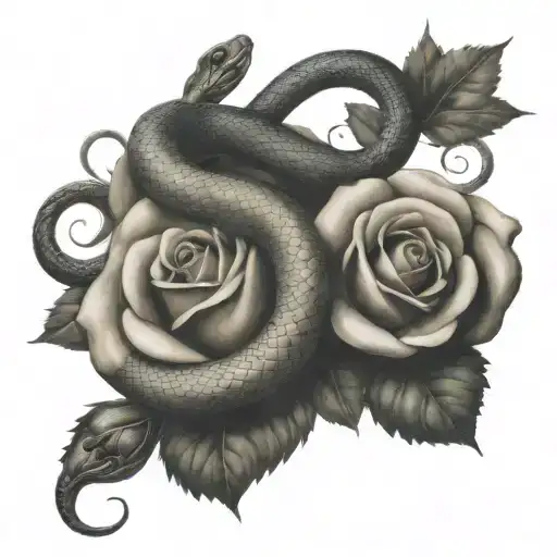 Snake and roses intertwined tattoo design idea