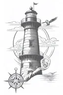 cape hatteras lighthouse with a compass and anchor  tattoo design idea