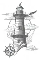 cape hatteras lighthouse with a compass and anchor  tattoo design idea