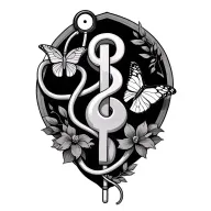 Virgo sign intertwined with a stethoscope and a butterfly with semi colon  tattoo design idea