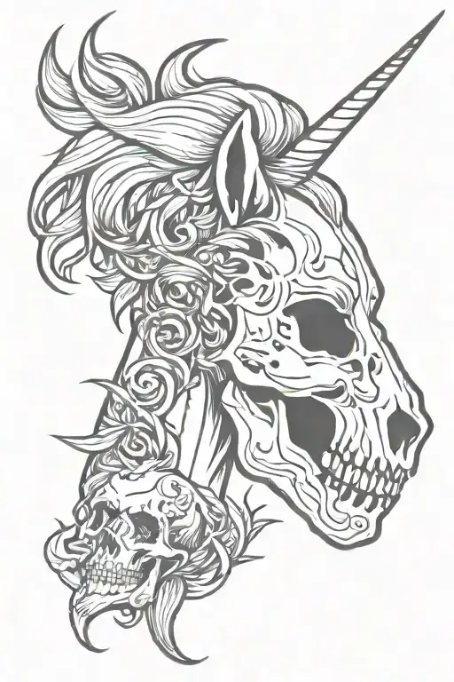 unicorn and skull tattoo design idea