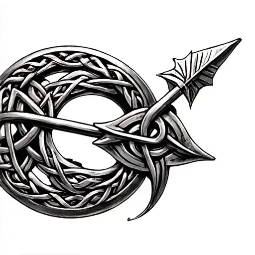 celtic knot circle very ornate with a celtic style arrow in the cender of the ring. tattoo design idea