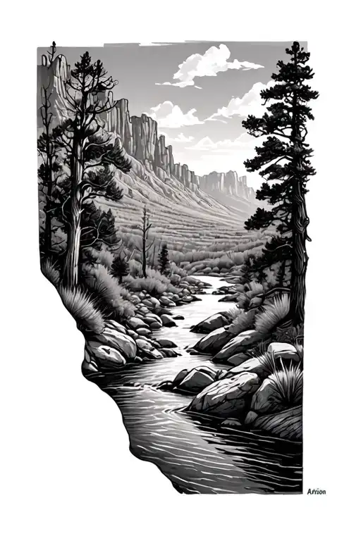 Arizona scenery including Colorado rivee tattoo design idea