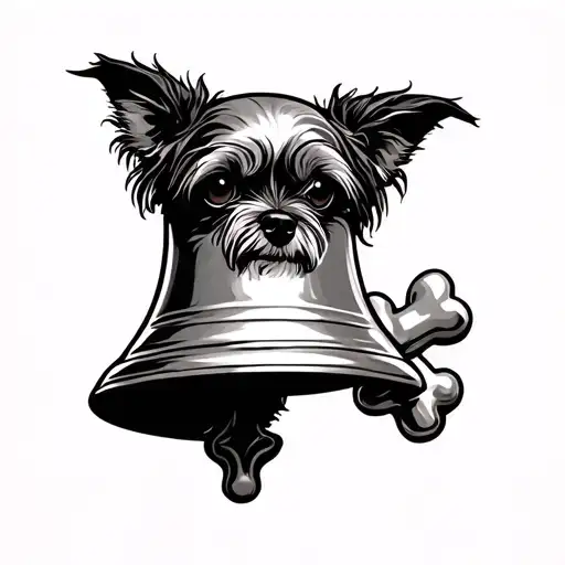 bell with dog bone tattoo design idea
